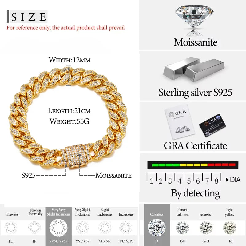 12mm Iced Out Cuban Link Bracelet for Men, image 7