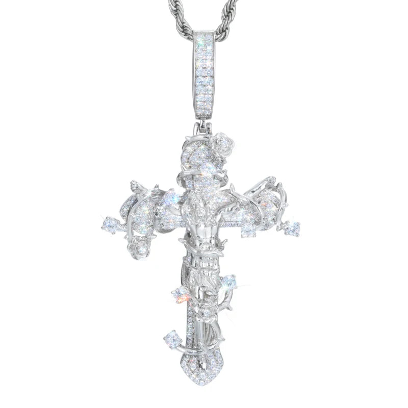 Iced Out Ornate Cross Pendant Necklace