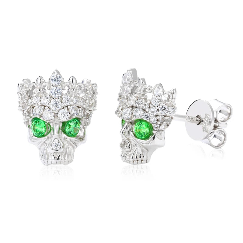 Iced Out Moissanite Skull Stud Earrings for Men, image 2