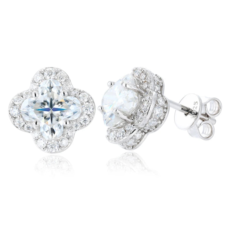 Moissanite Four Leaf Clover Stud Earrings, image 2