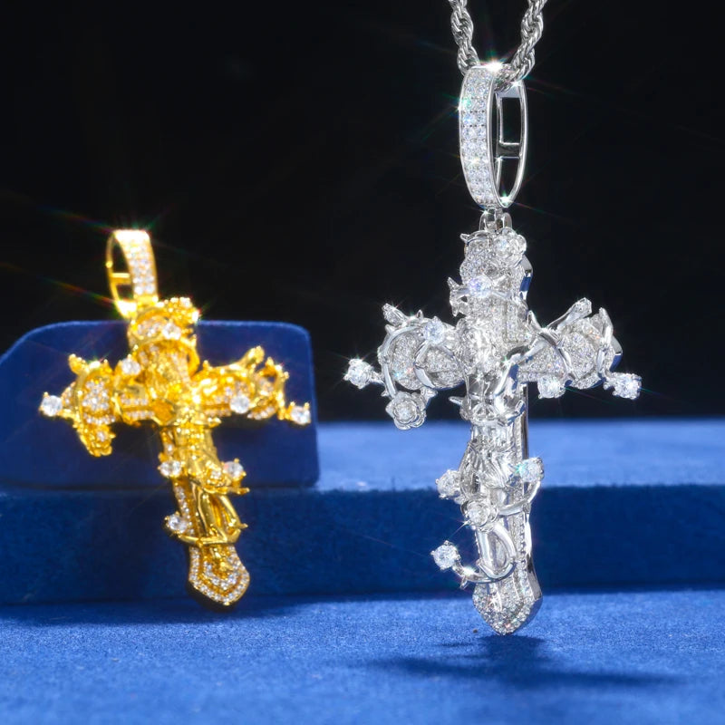 Iced Out Ornate Cross Pendant Necklace, image 5