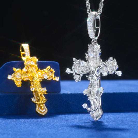 Iced Out Ornate Cross Pendant Necklace, image 5