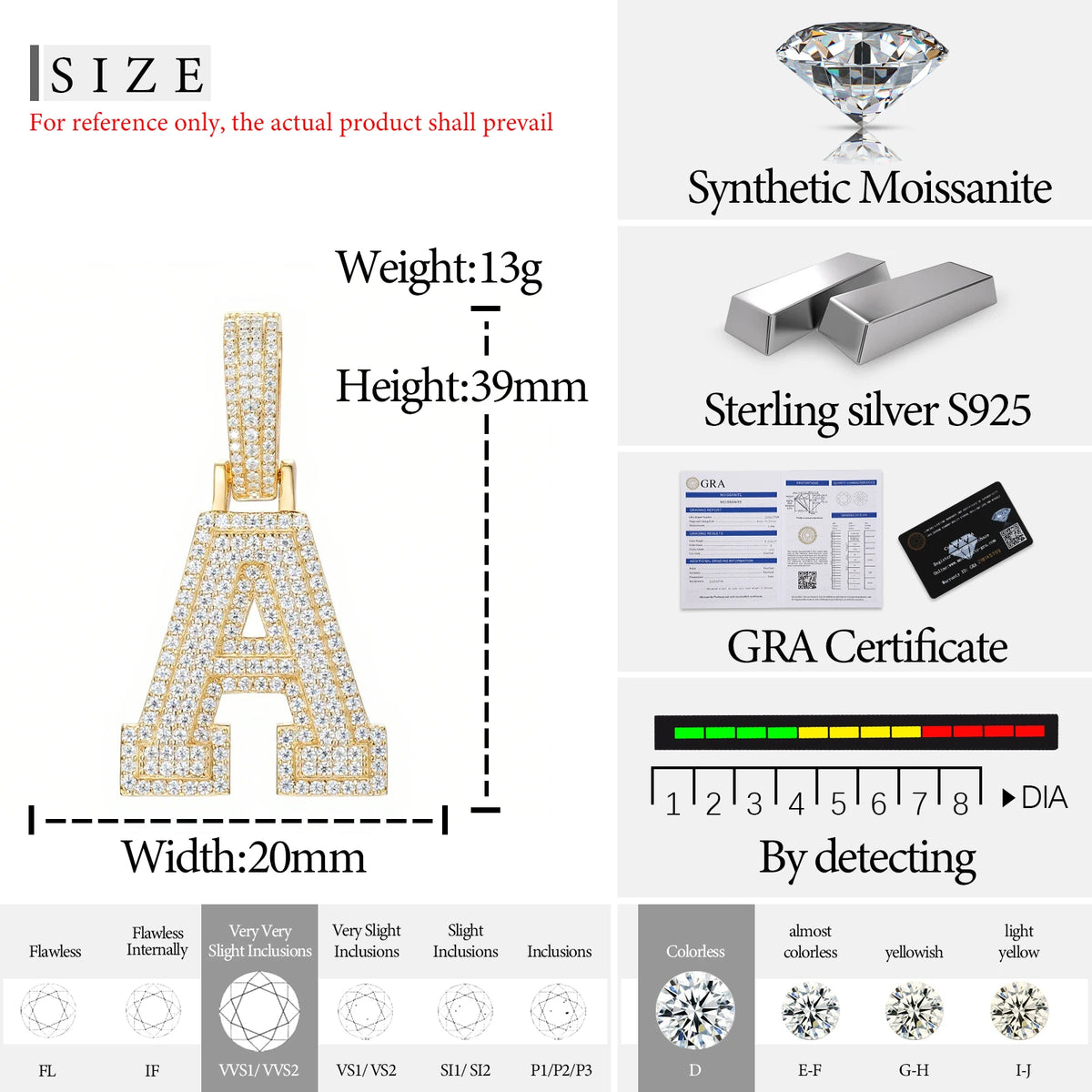 Moissanite Initial Pendant for Men, image 46