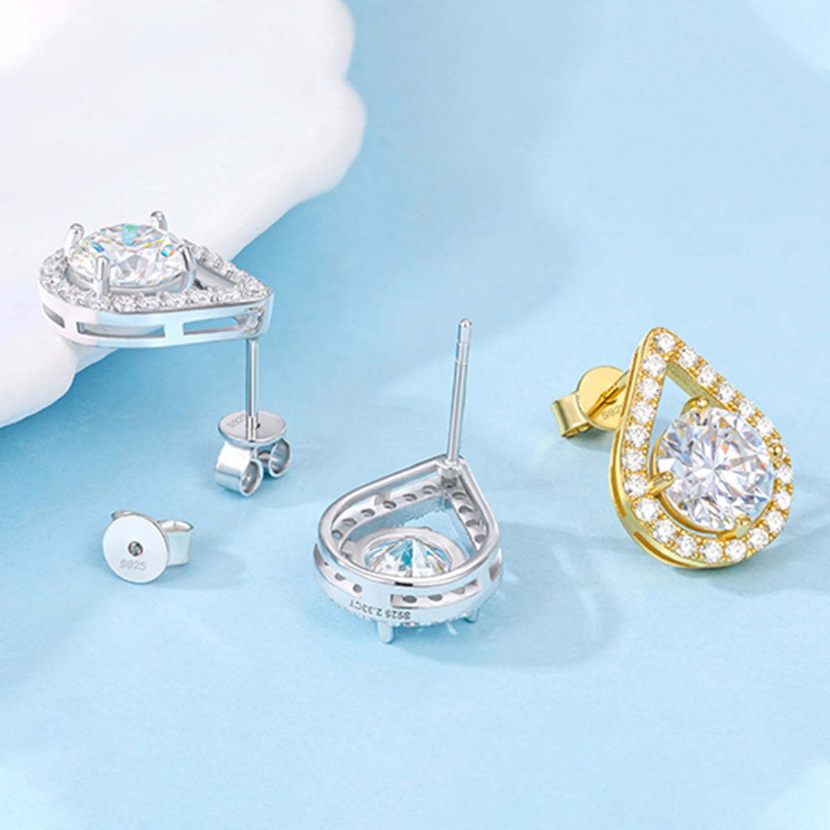 Moissanite Teardrop Halo Stud Earrings, image 3