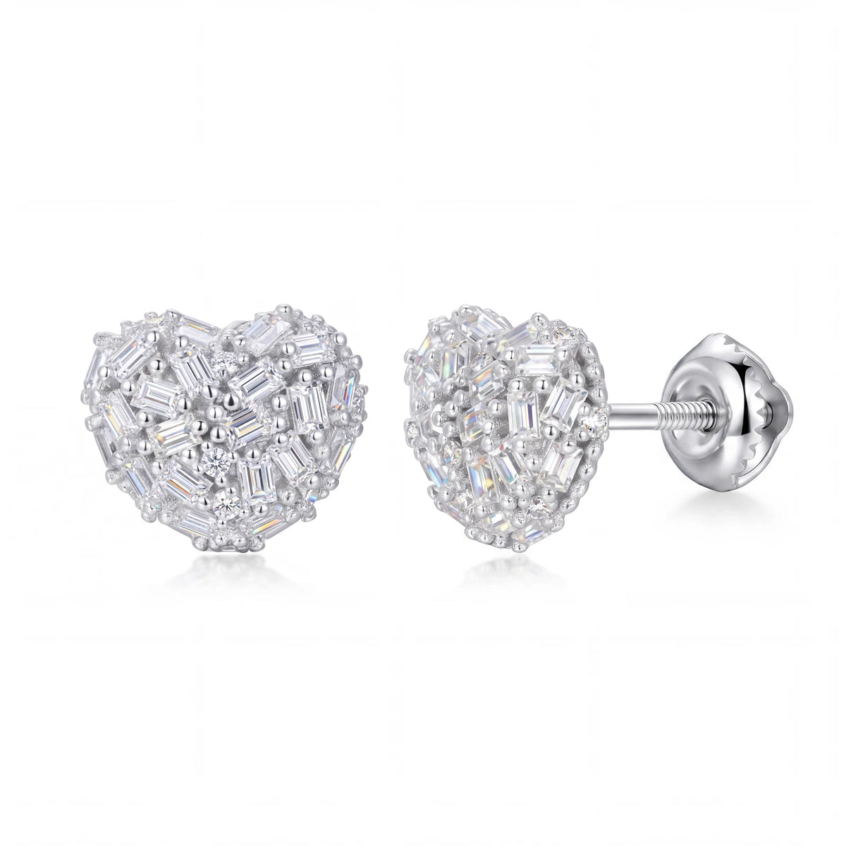 Moissanite Pave Heart Stud Earrings, image 2