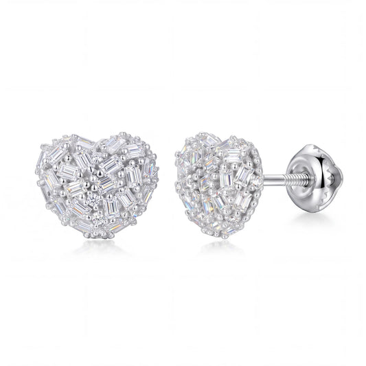 Moissanite Pave Heart Stud Earrings, image 2