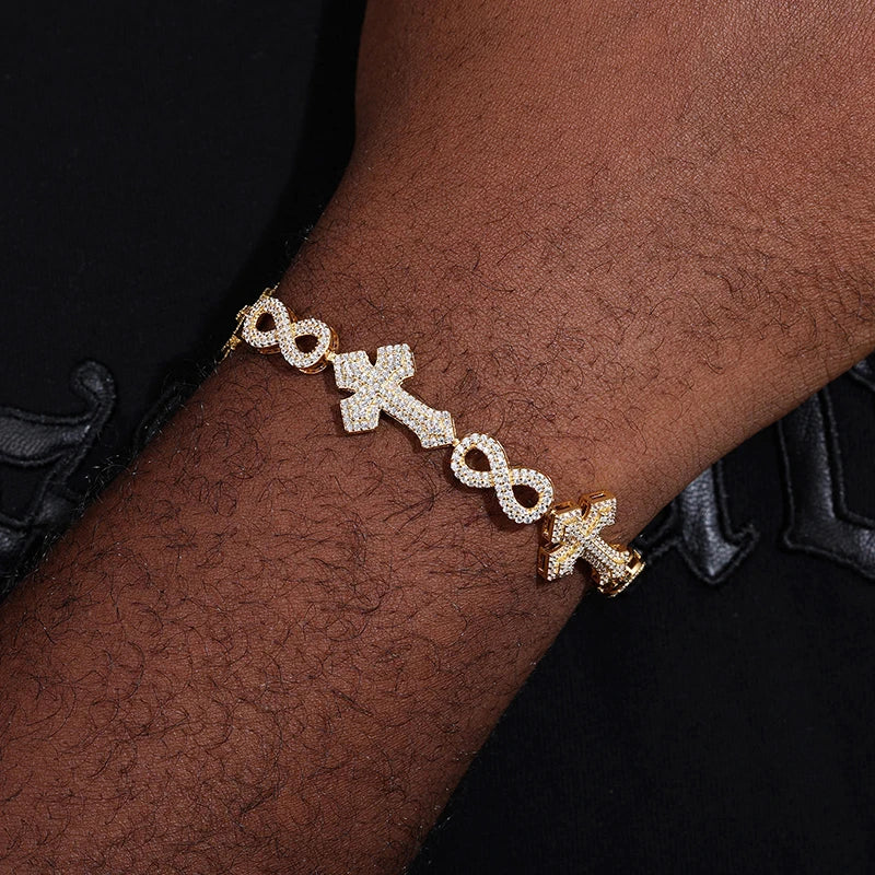 Iced Out Cross & Infinity Link Bracelet for Men, image 8