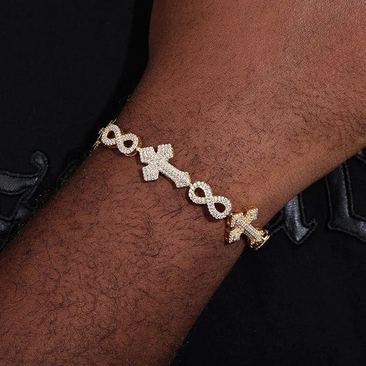 Iced Out Cross and Infinity Link Bracelet for Men, image 6