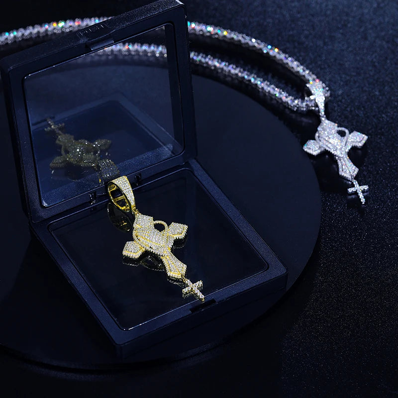 Iced Out Moissanite Praying Hands Cross Pendant Necklace for Men, image 7
