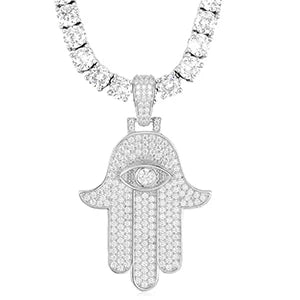 Iced Out Hamsa Evil Eye Pendant for Men, image 10