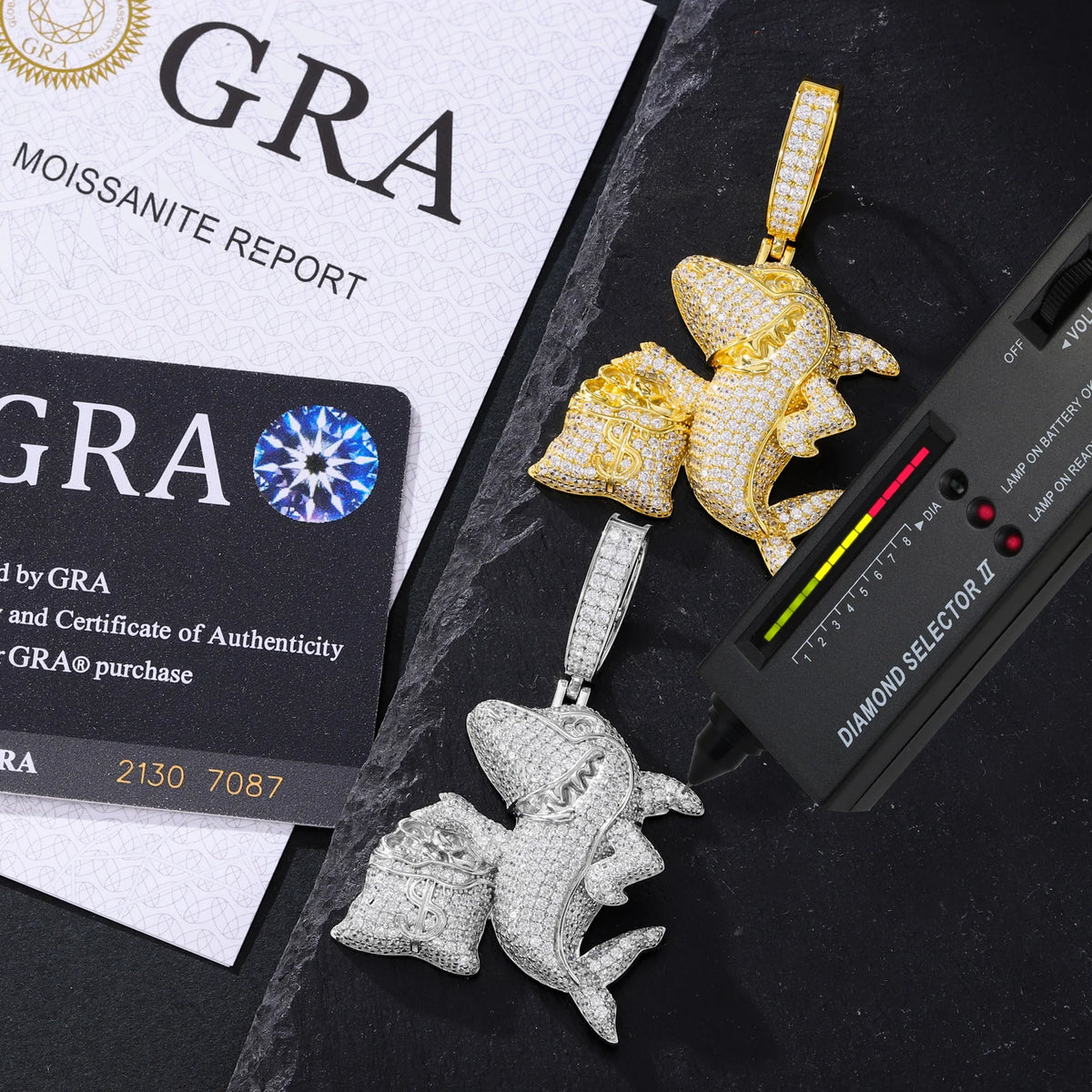 Iced Out Shark Pendant Necklace for Men, image 3