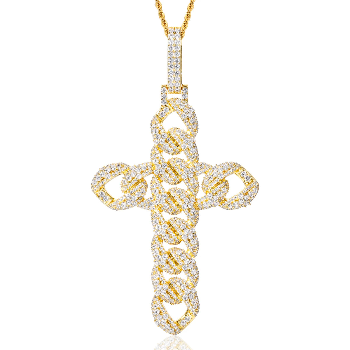 Iced Out Cuban Link Cross Pendant Necklace for Men, image 8