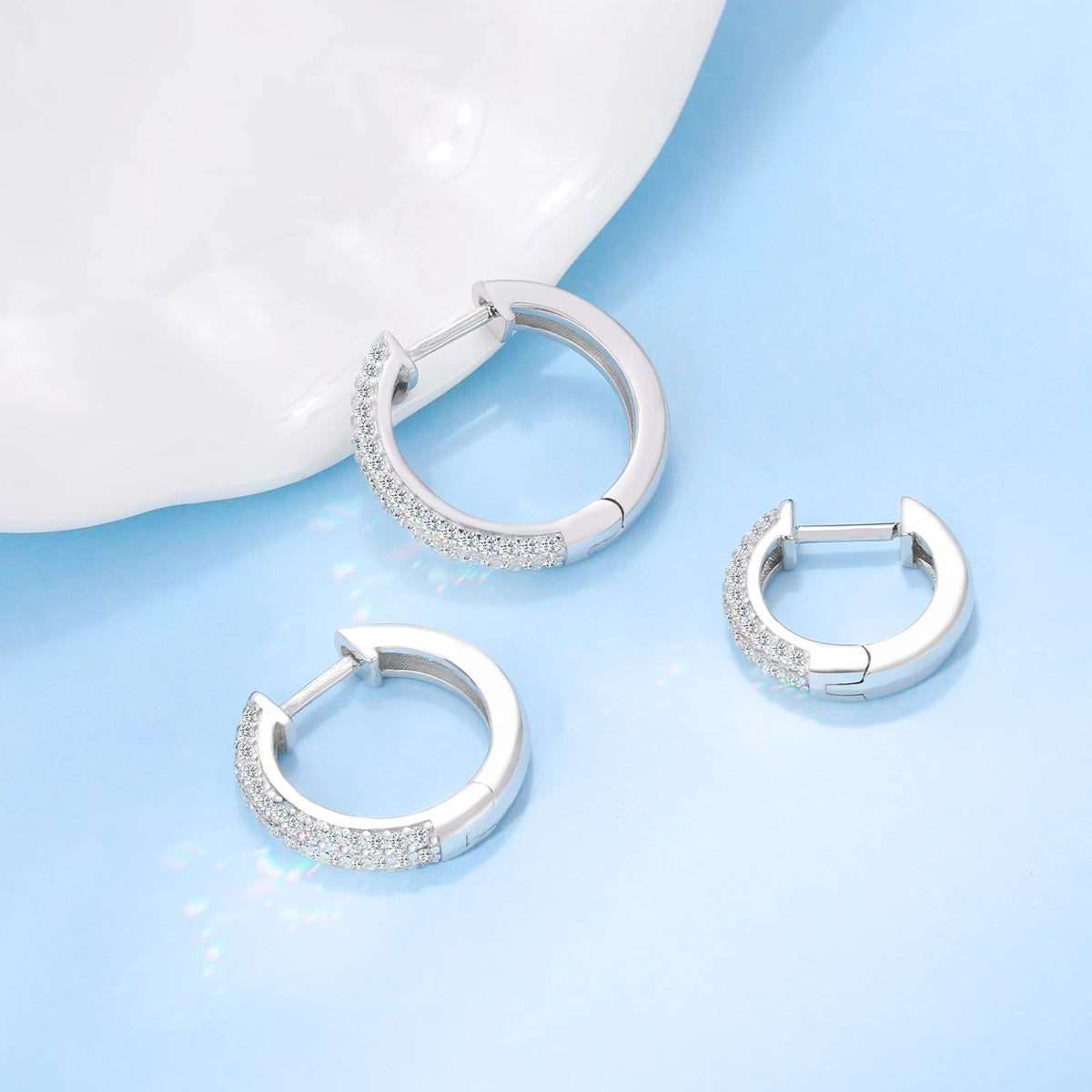 Moissanite Pave Huggie Hoop Earrings, image 3