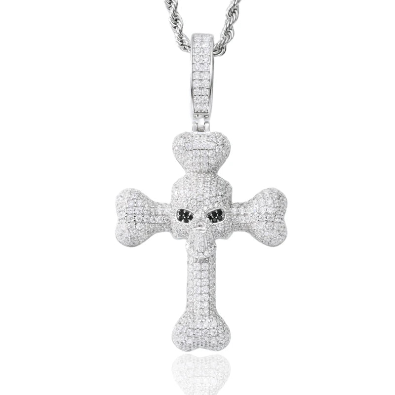 Iced Out Skull Cross Pendant Necklace for Men
