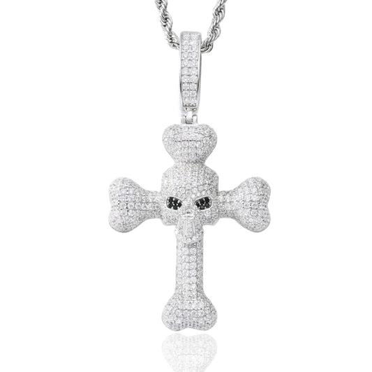 Iced Out Skull Cross Pendant Necklace for Men
