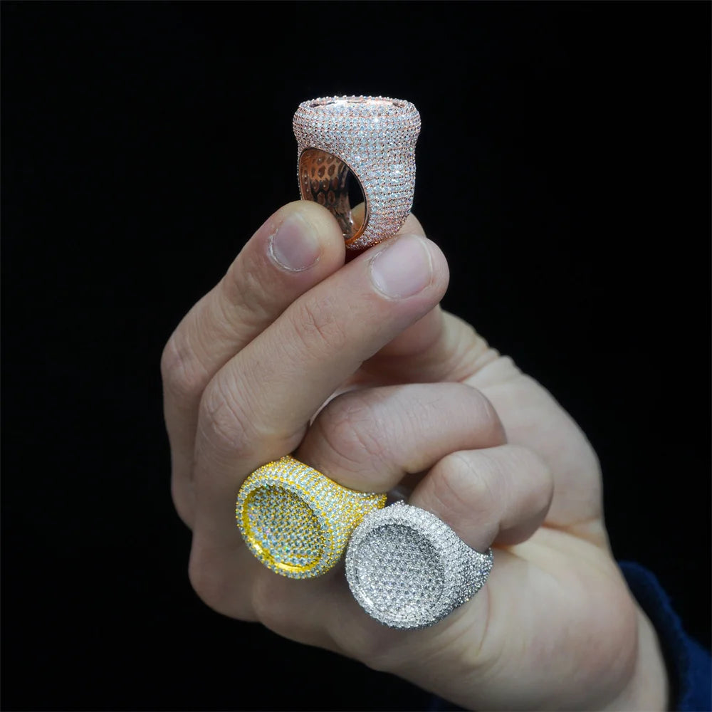 Iced Out Round Signet Ring for Men, image 3