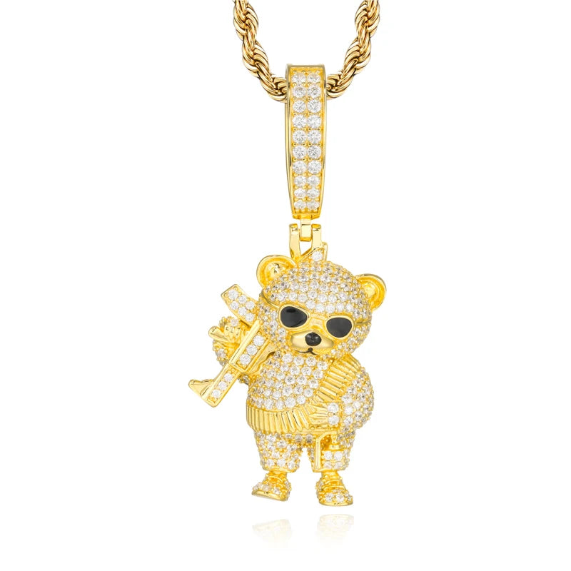 Iced Out Moissanite Bear Pendant Necklace for Men, image 8