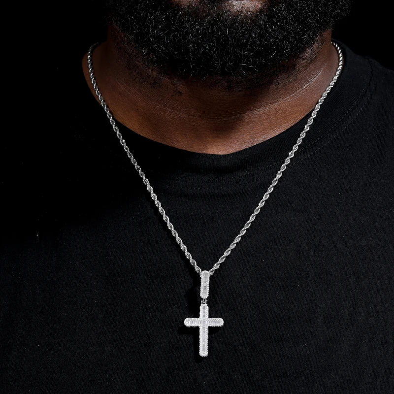 Iced Out Baguette Cross Pendant Necklace, image 6