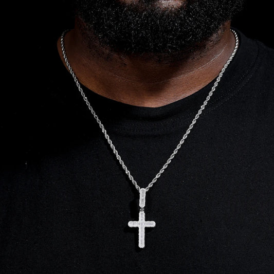 Iced Out Baguette Cross Pendant Necklace, image 6