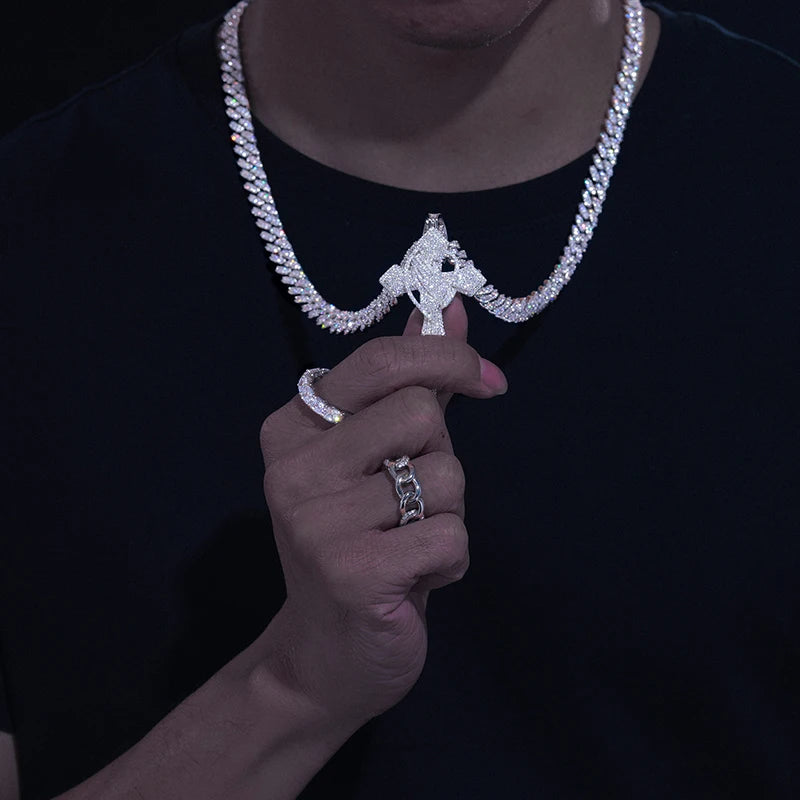 Iced Out Moissanite Praying Hands Cross Pendant Necklace for Men, image 8