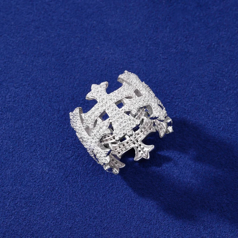 Iced Out Cross and Crown Wide Band Ring for Men, image 5
