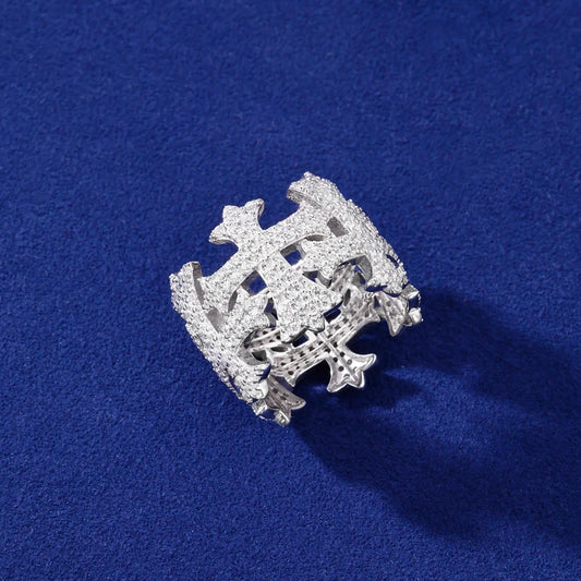 Iced Out Cross and Crown Wide Band Ring for Men, image 5
