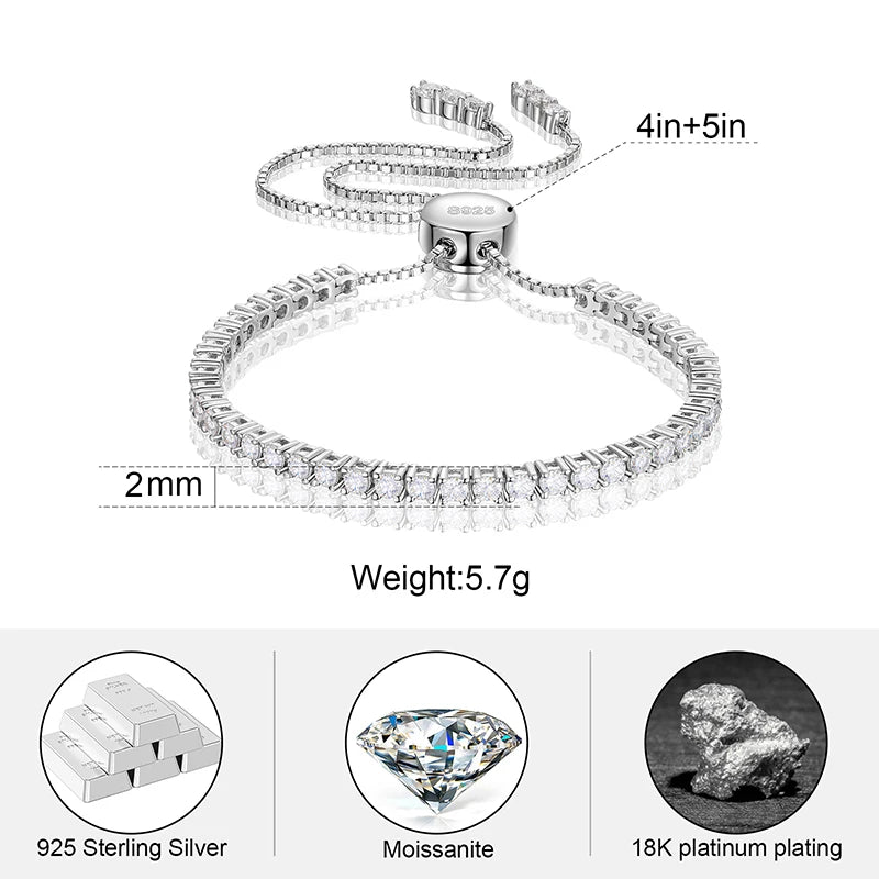 2mm or 3mm Adjustable Moissanite Tennis Bracelet, image 4