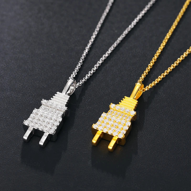 Iced Out Electric Plug Pendant Necklace for Men, image 4