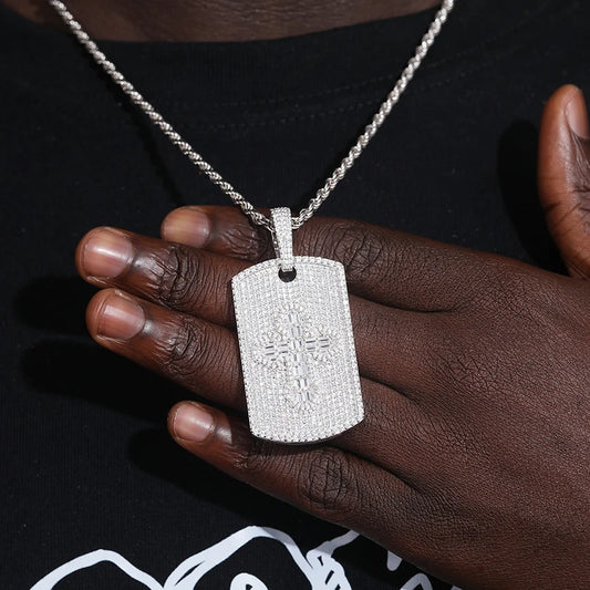 Iced Out Dog Tag Pendant Necklace for Men, image 6