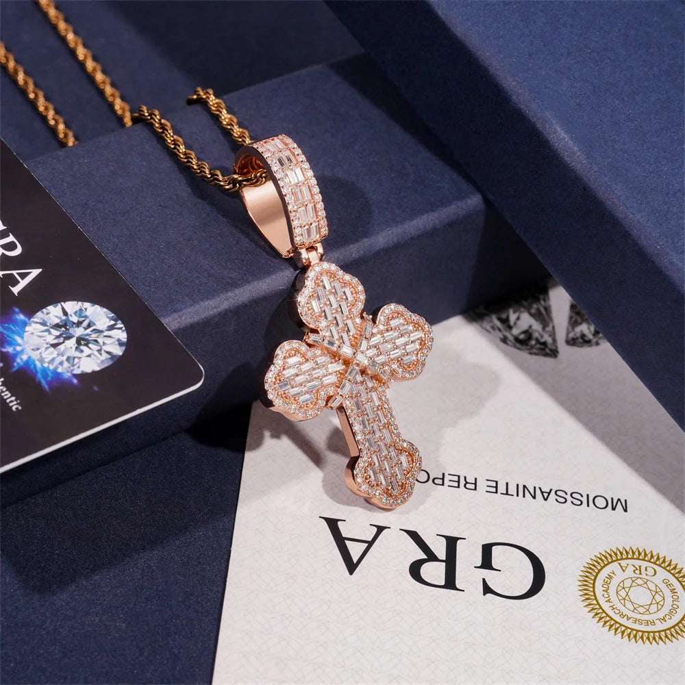 Baguette Moissanite Cross Pendant for Men, image 2