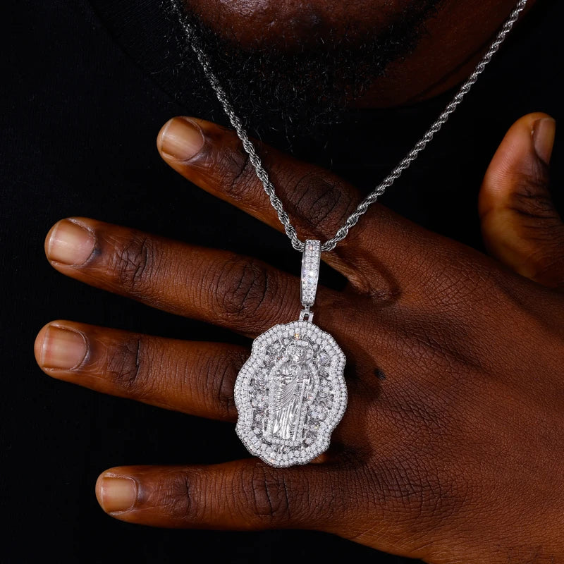 Iced Out Jesus Medallion Pendant Necklace for Men, image 6
