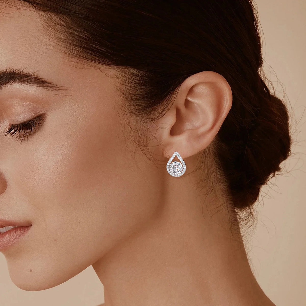 Moissanite Teardrop Halo Stud Earrings, image 7
