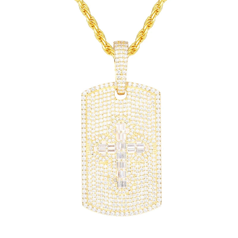 Iced Out Dog Tag Pendant Necklace for Men
