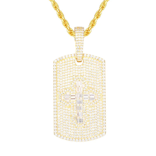 Iced Out Dog Tag Pendant Necklace for Men