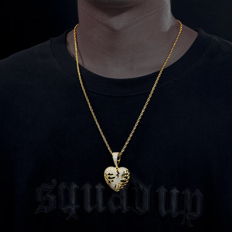 Iced Out Moissanite Hollow Heart Pendant Necklace for Men, image 6