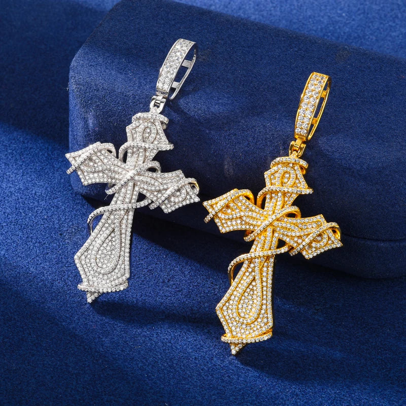 Iced Out Thorn Cross Pendant Necklace