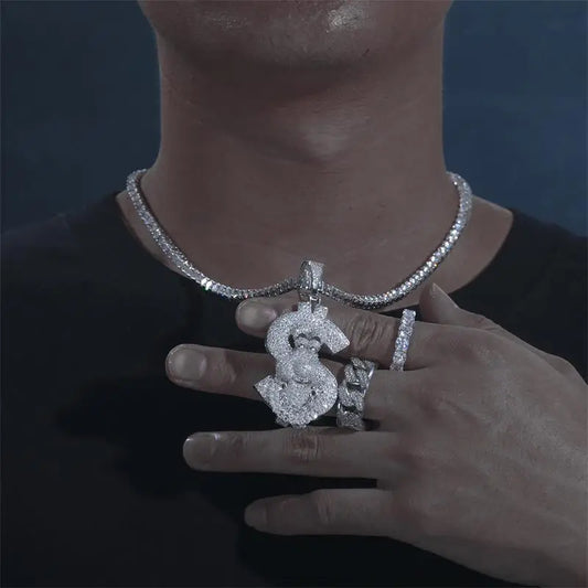 Iced Out Dollar Sign Pendant Necklace for Men, image 6