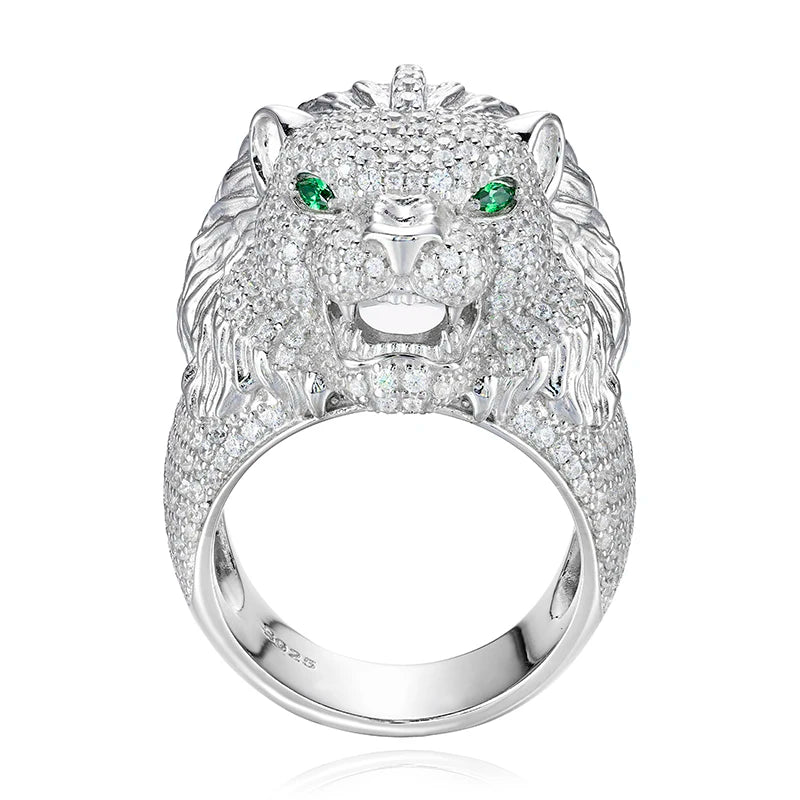 Iced Out Lion Head Ring for Men