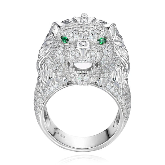 Iced Out Lion Head Ring for Men
