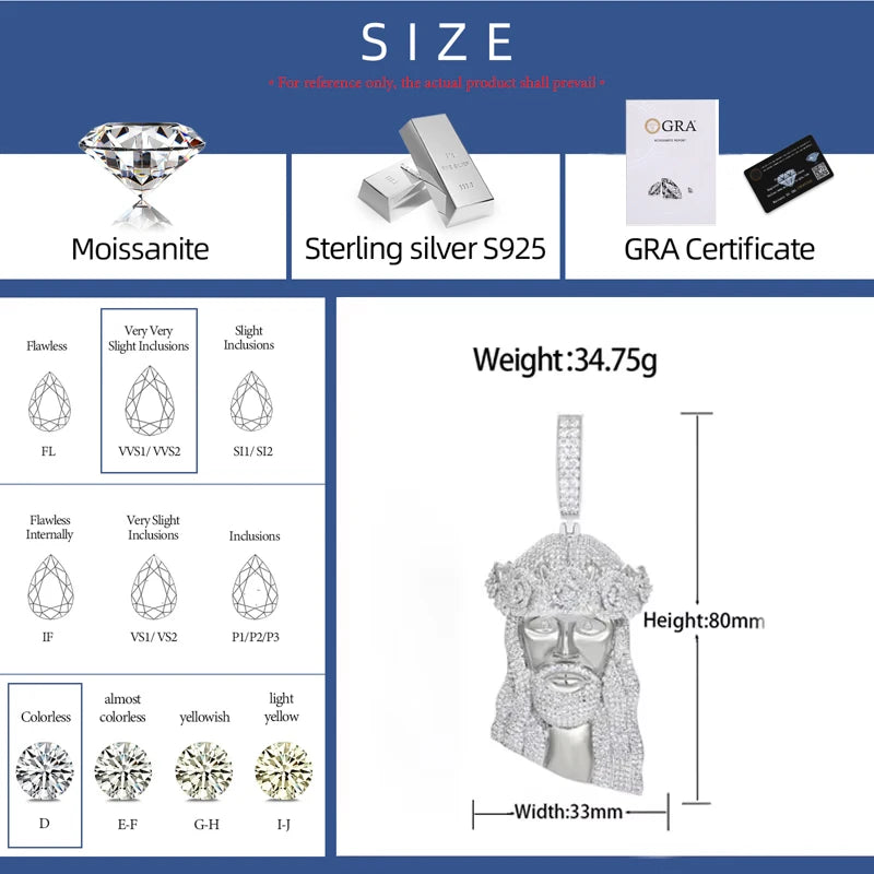 Iced Out Moissanite Jesus Pendant Necklace for Men, image 4