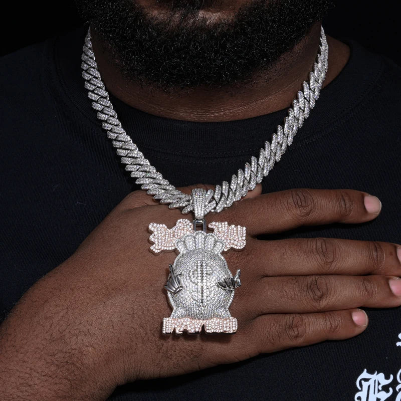 Iced Out Money Bag Pendant Necklace for Men, image 6