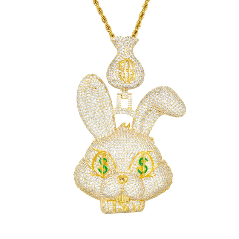 Iced Out Money Bag Rabbit Pendant Necklace for Men, image 9