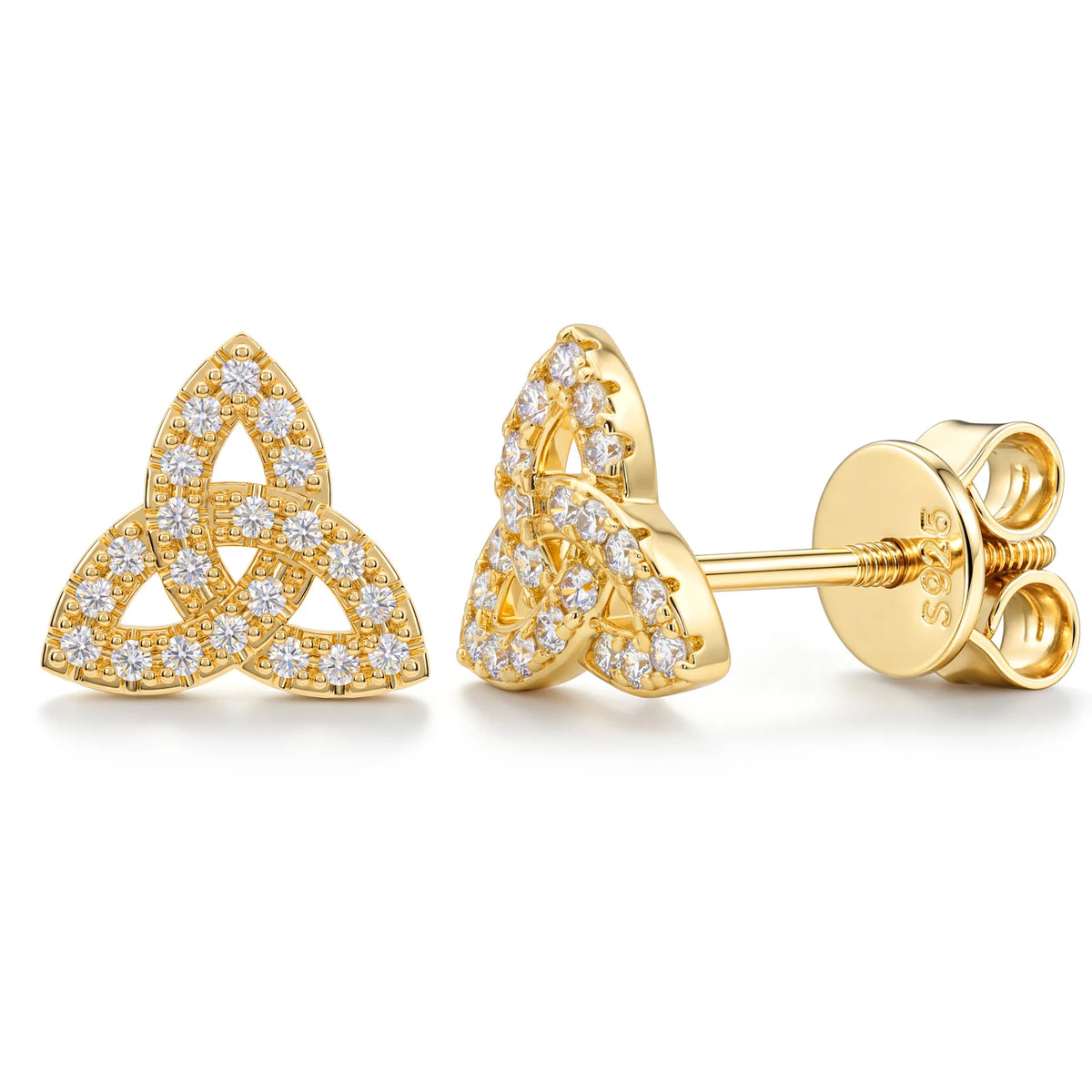 Iced Out Moissanite Celtic Trinity Knot Stud Earrings, image 9
