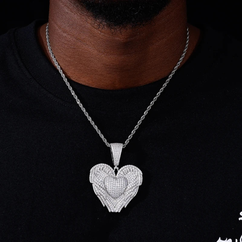 Iced Out Winged Heart Pendant Necklace, image 6