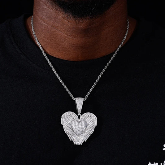 Iced Out Winged Heart Pendant Necklace, image 6