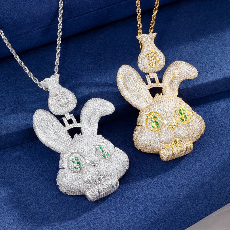 Iced Out Money Bag Rabbit Pendant Necklace for Men, image 5