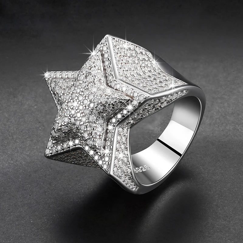 Iced Out Moissanite Star Ring for Men, image 4
