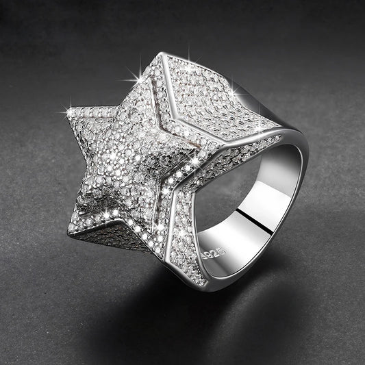 Iced Out Moissanite Star Ring for Men, image 4