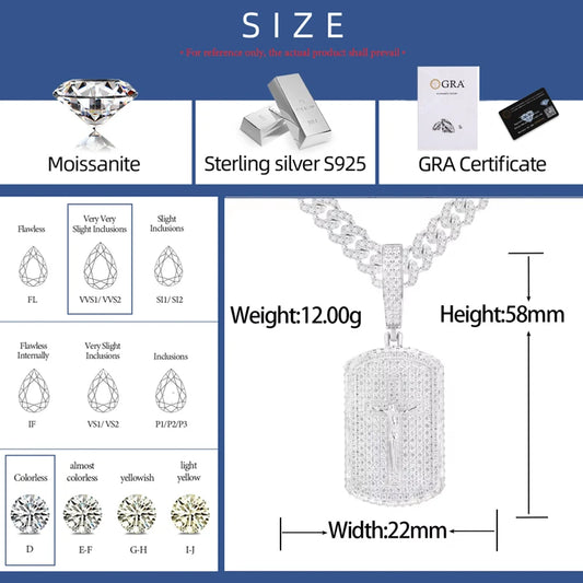 Iced Out Moissanite Jesus Dog Tag Pendant Necklace for Men, image 4