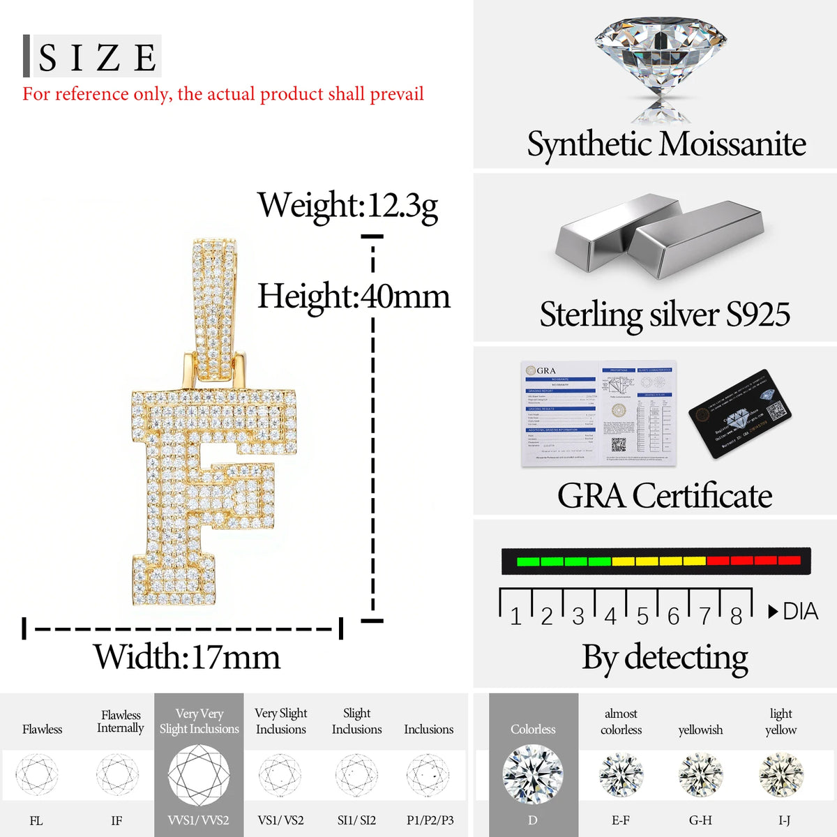 Moissanite Initial Pendant for Men, image 17